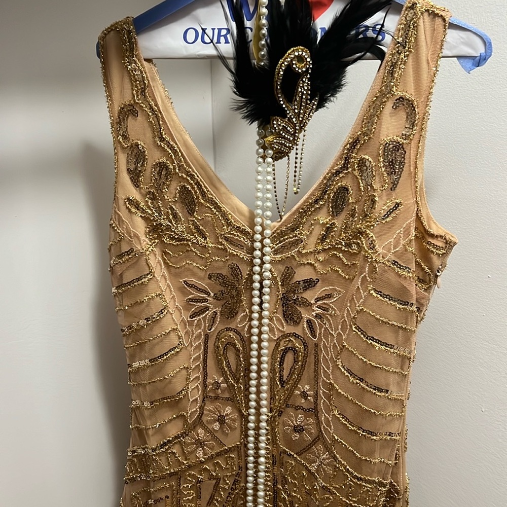 NWT Babeyond 1920s Champagne & Gold Flapper Costume Dress
